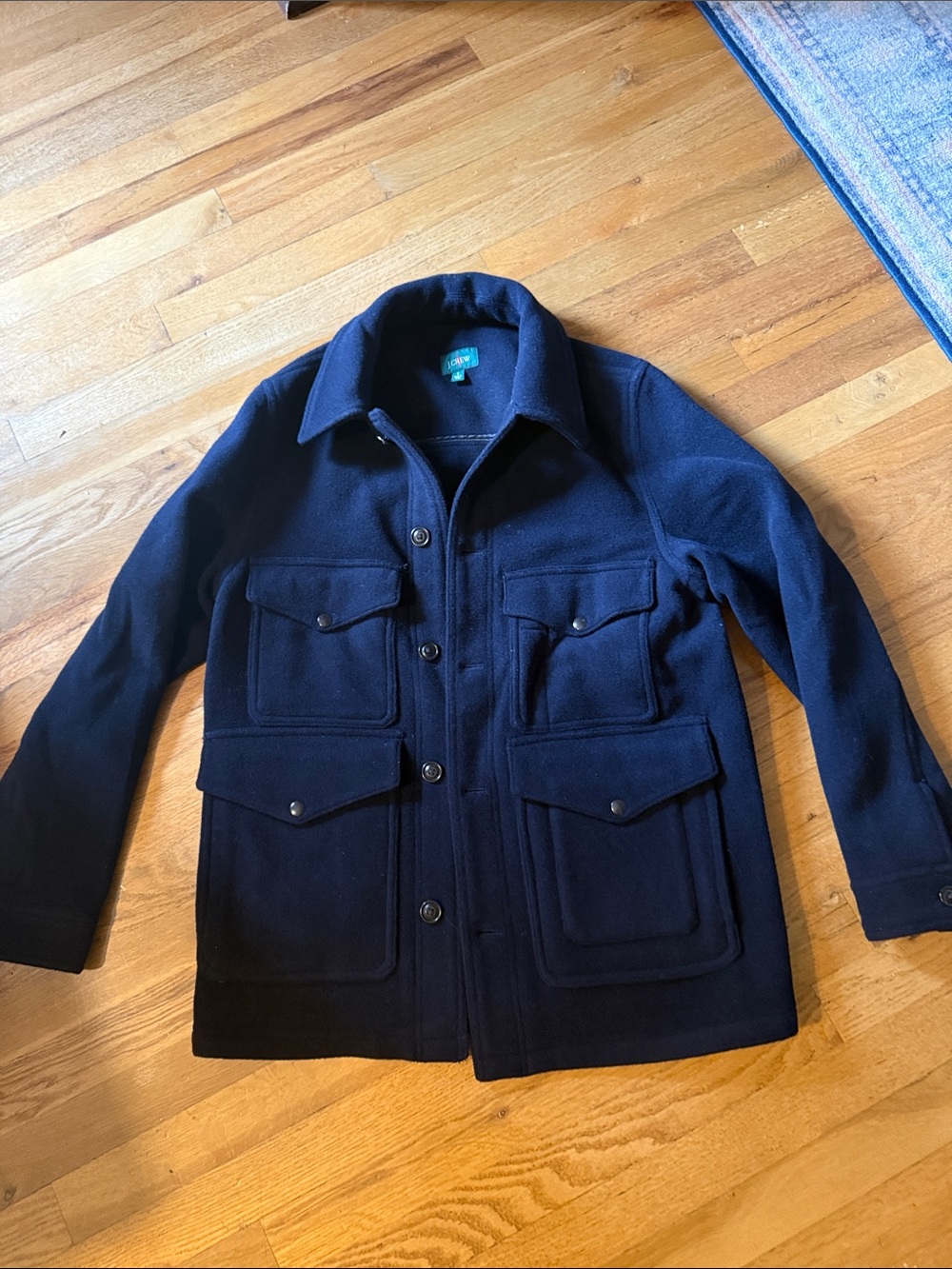 J crew cruiser jacket double faced wool size small men’s navy blue